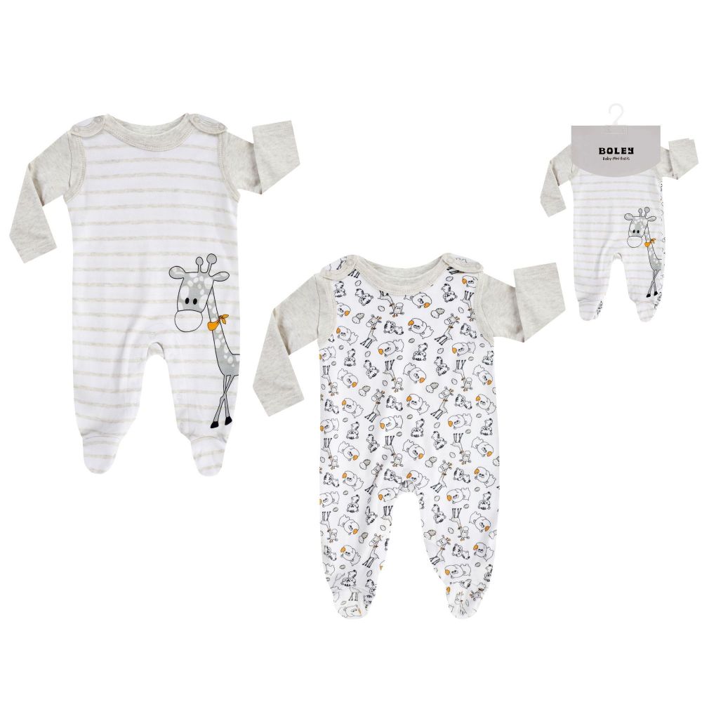 BOLEY Baby Stramplerset, Tiere, 2er-Pack, weiß-beige, Gr. 50-74